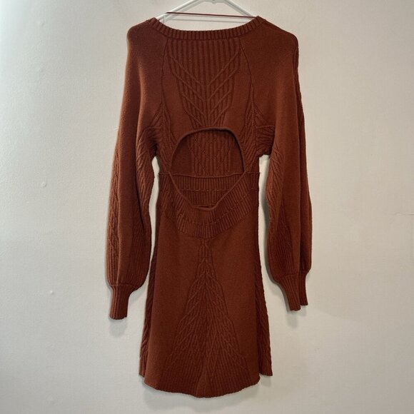 Free People Emmaline Mini Sweater Dress Cut Out‎ Back in Burnt Orange Small - Picture 8 of 10